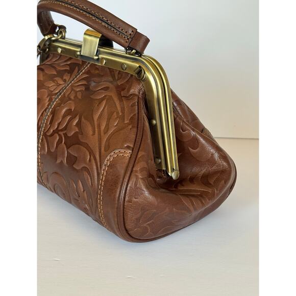 Gianni Conti Genuine Italian Leather Bag Doctor's Metal Frame Floral Design - Picture 7 of 14